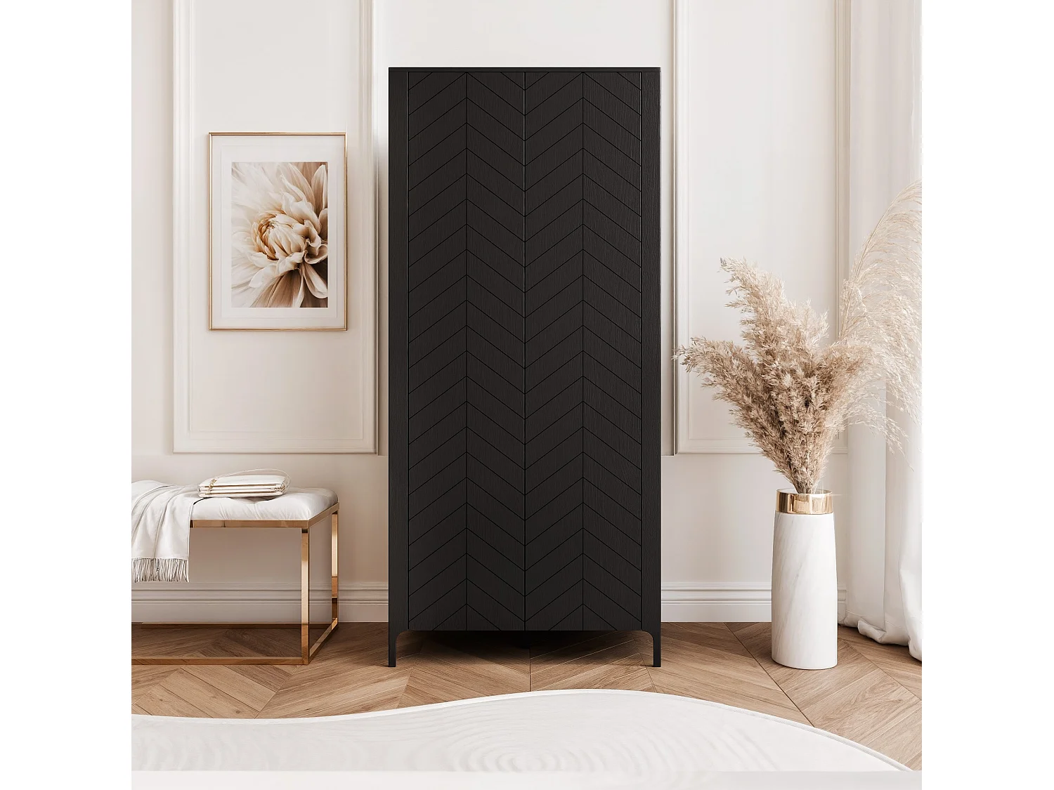 Armoire 2 portes et 6 étagères - 90 cm - Noir - LORIEN