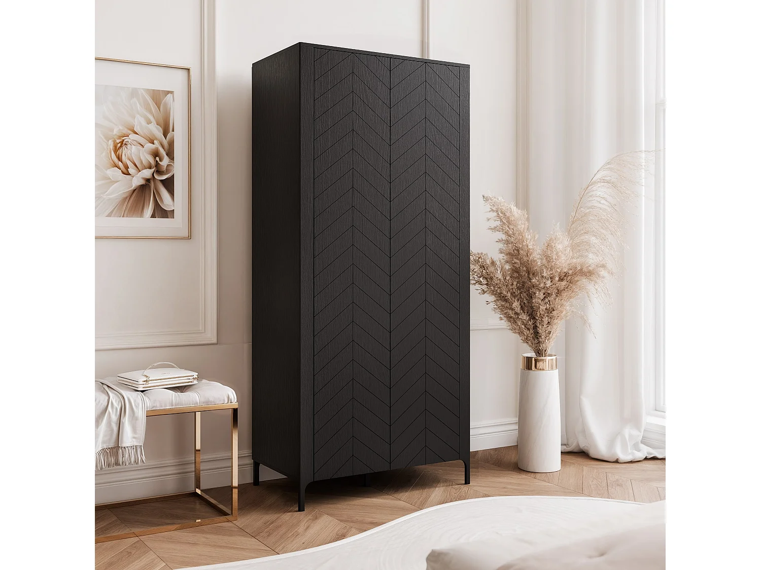 Armoire 2 portes et 6 étagères - 90 cm - Noir - LORIEN