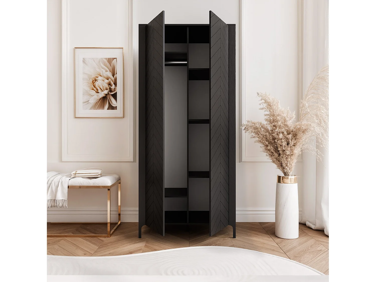 Armoire 2 portes et 6 étagères - 90 cm - Noir - LORIEN