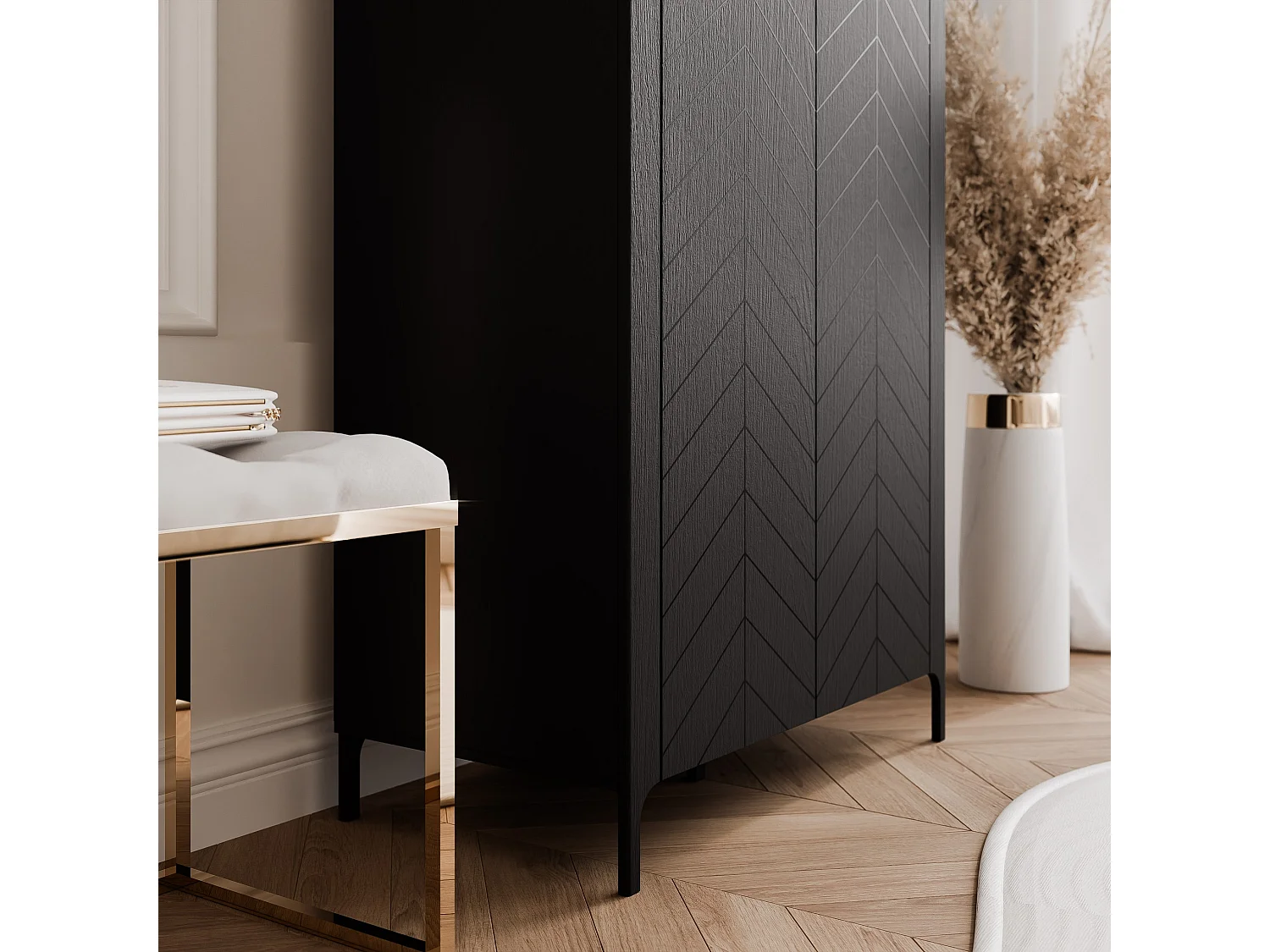 Armoire 2 portes et 6 étagères - 90 cm - Noir - LORIEN