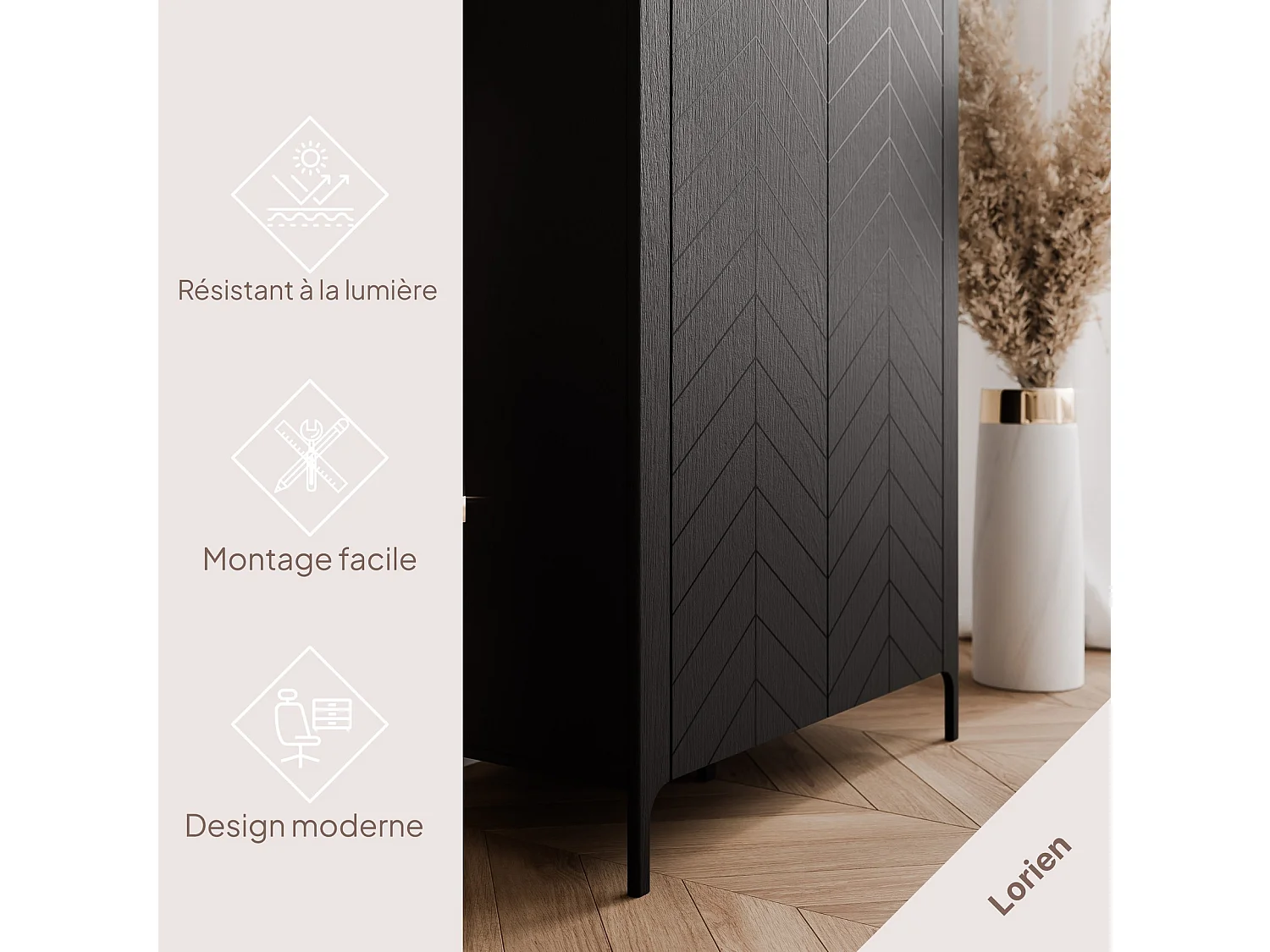 Armoire 2 portes et 6 étagères - 90 cm - Noir - LORIEN