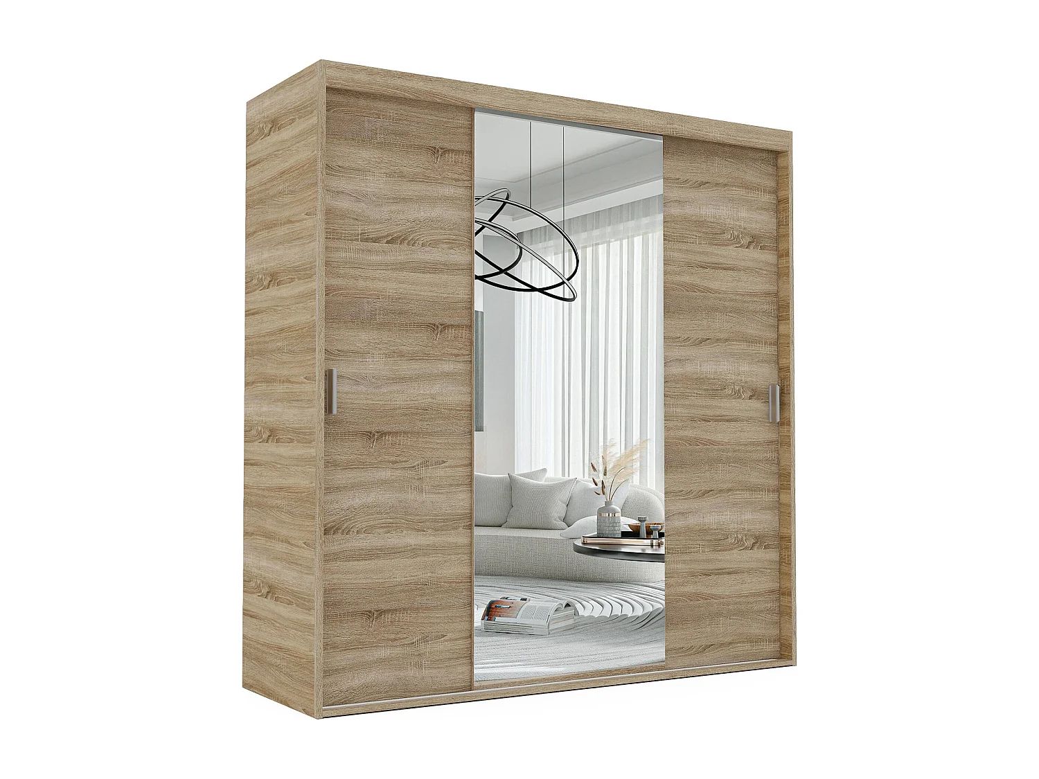 Armoire 3 portes coulissantes - Avec miroir - L180 cm - Naturel - STILO