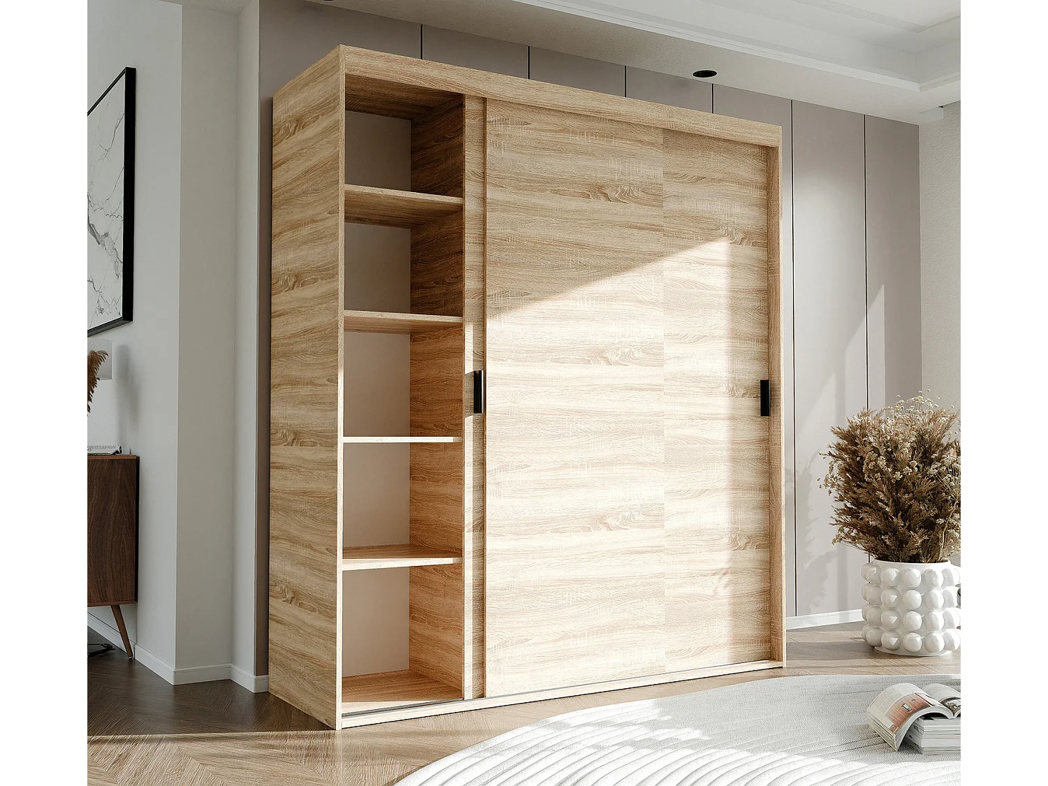 Armoire 3 portes coulissantes - L180 cm - Naturel - STILO