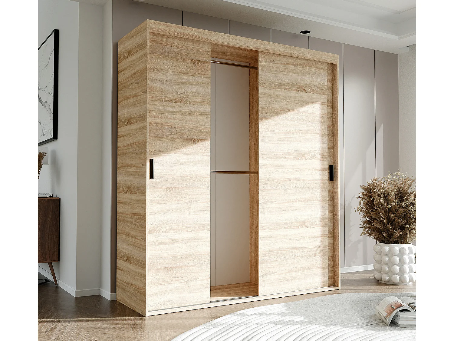 Armoire 3 portes coulissantes - L180 cm - Naturel - STILO