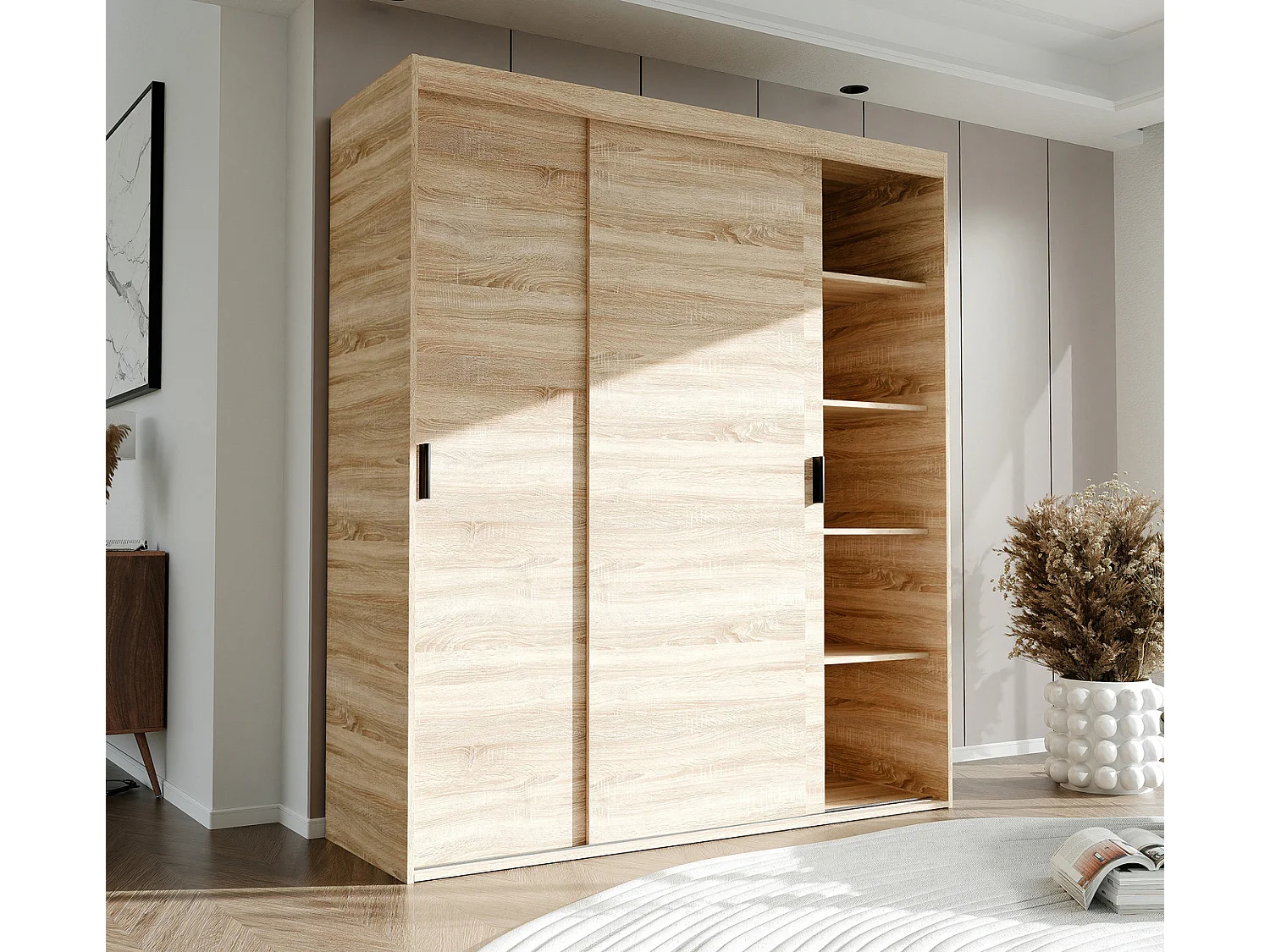 Armoire 3 portes coulissantes - L180 cm - Naturel - STILO