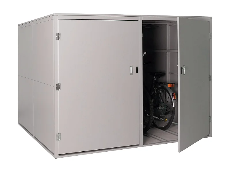 Garage per 4 biciclette MCW-L56c, rimessa con deposito, in metallo con serratura 160x222x208cm ~ grigio chiaro