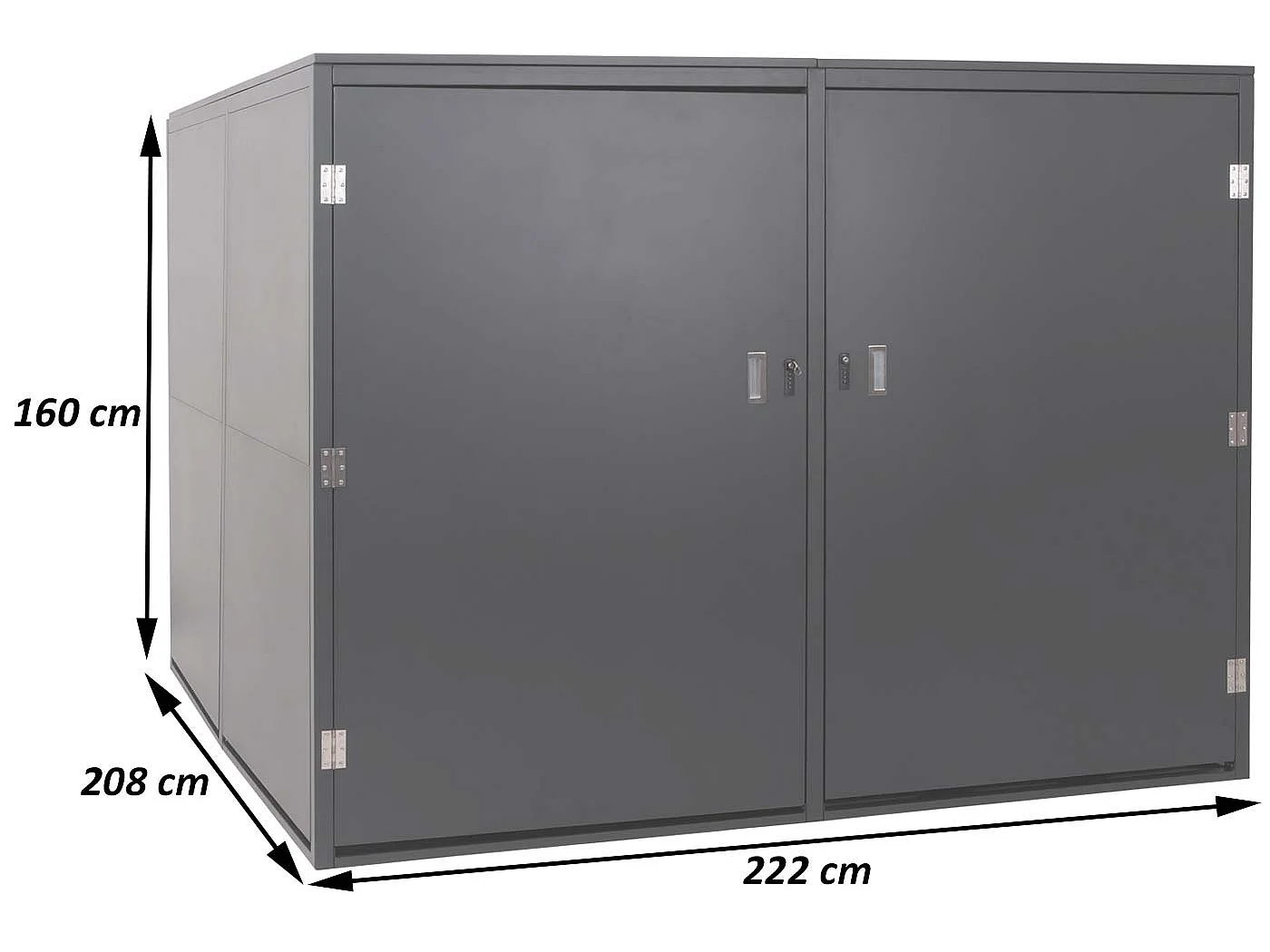 Garage per 4 biciclette MCW-L56c, rimessa con deposito, in metallo con serratura 160x222x208cm ~ grigio chiaro