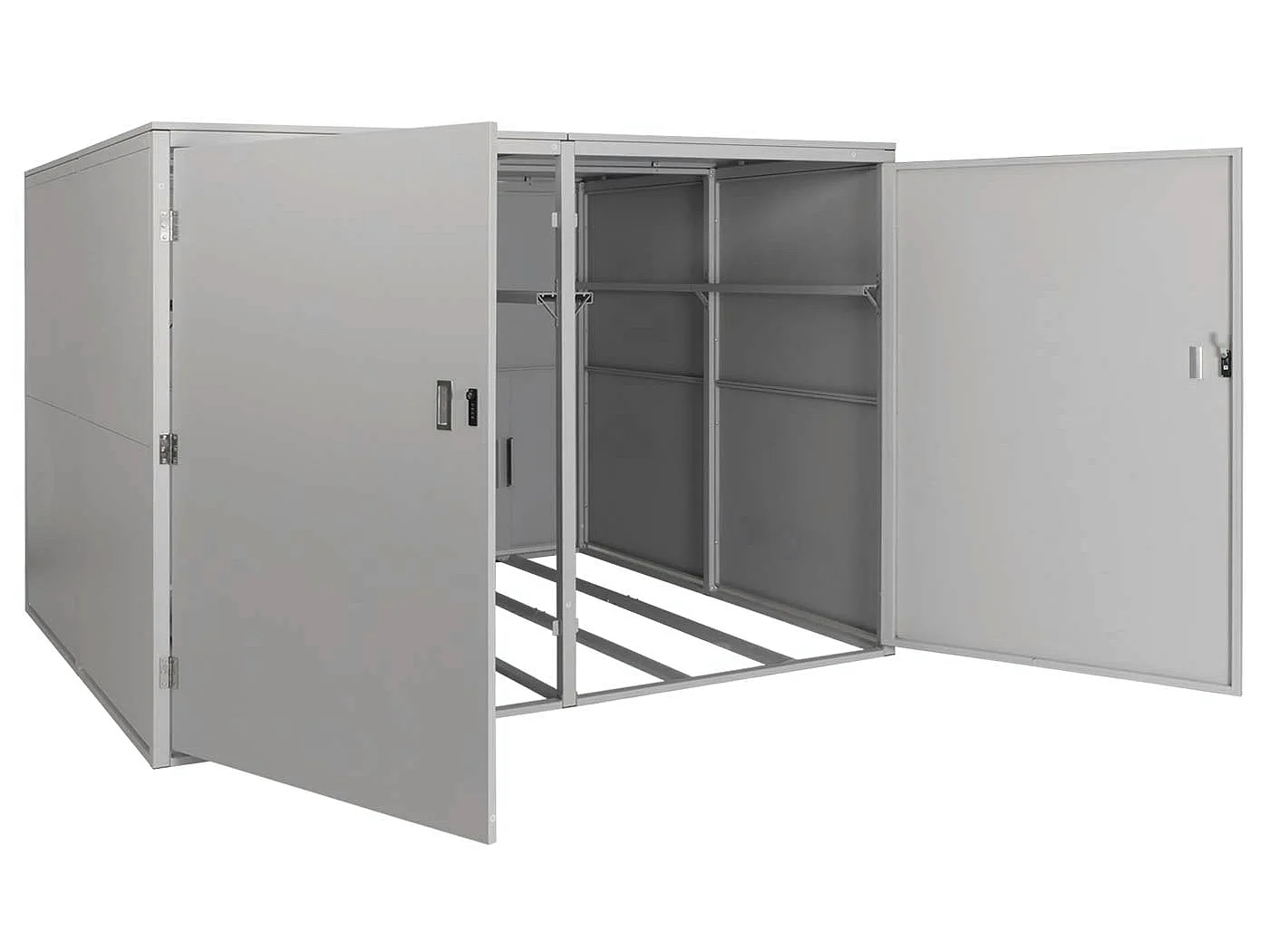 Garage per 4 biciclette MCW-L56c, rimessa con deposito, in metallo con serratura 160x222x208cm ~ grigio chiaro