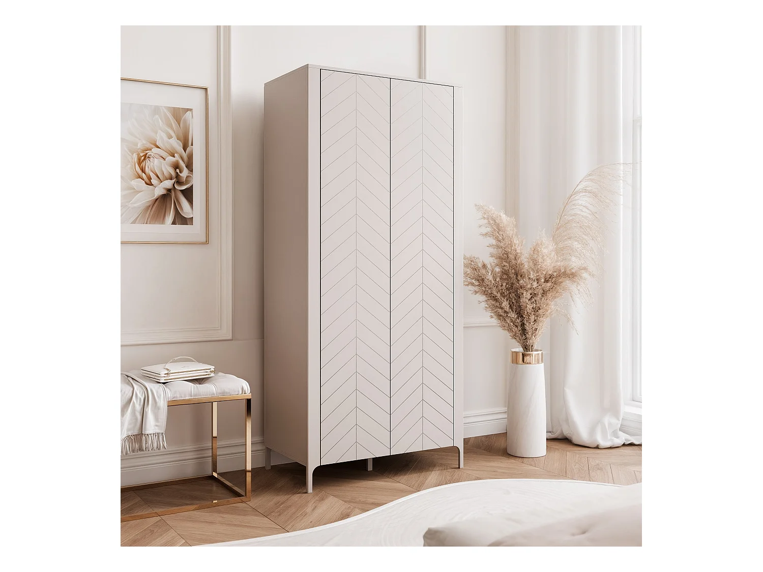 Armoire 2 portes et 6 étagères - 90 cm - Cachemire - LORIEN