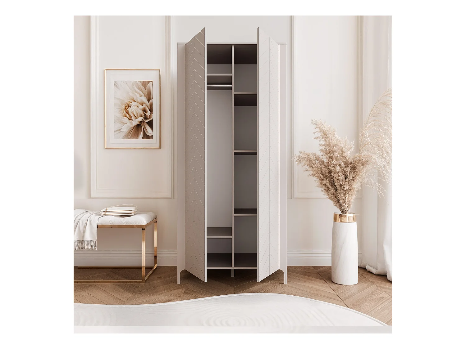 Armoire 2 portes et 6 étagères - 90 cm - Cachemire - LORIEN