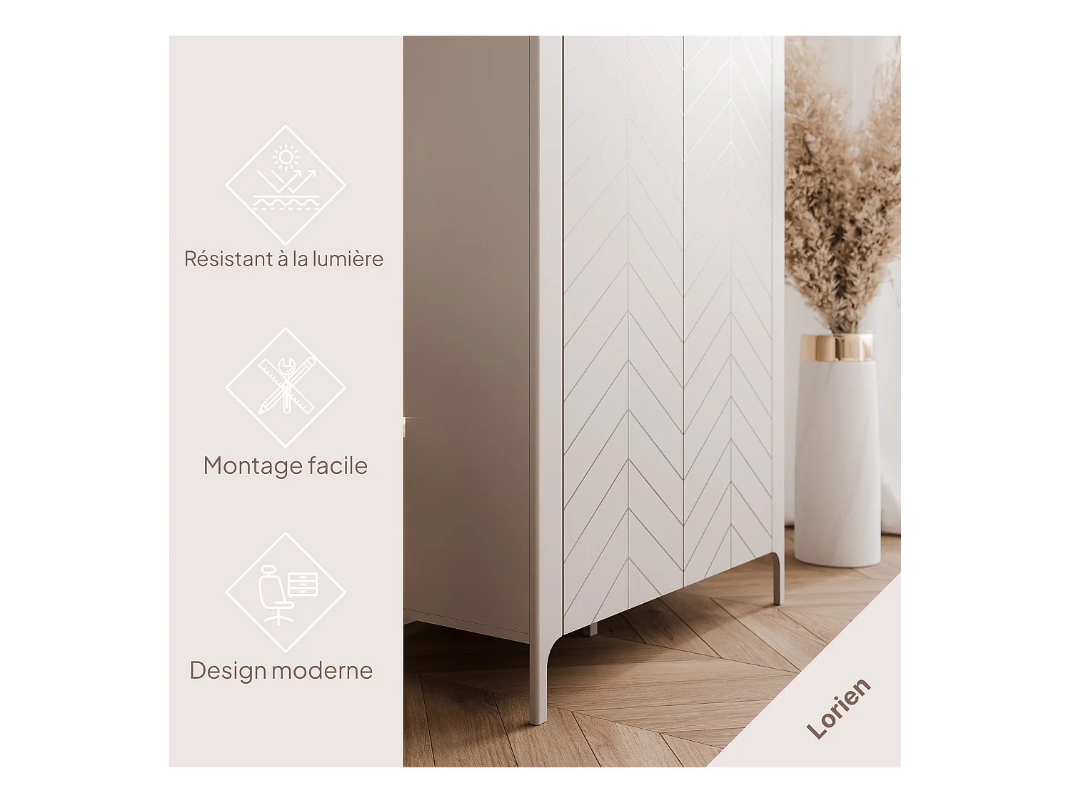 Armoire 2 portes et 6 étagères - 90 cm - Cachemire - LORIEN