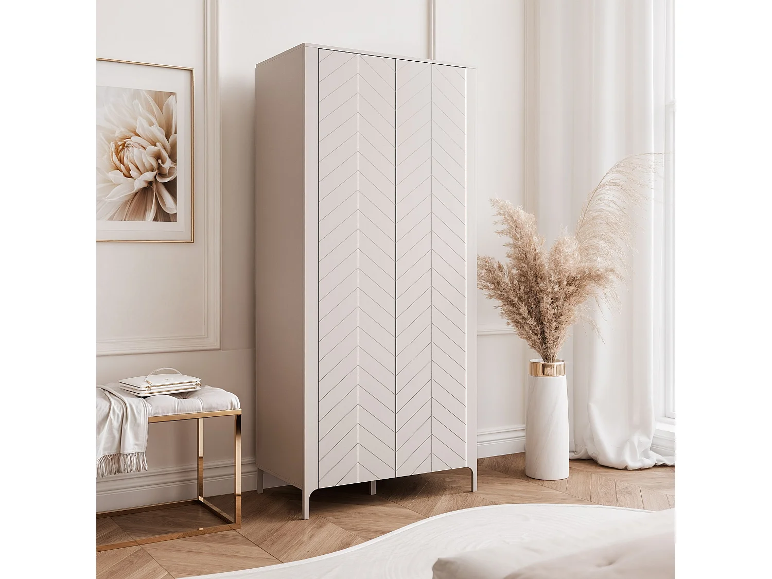 Armoire 2 portes et 6 étagères - 90 cm - Cachemire - LORIEN