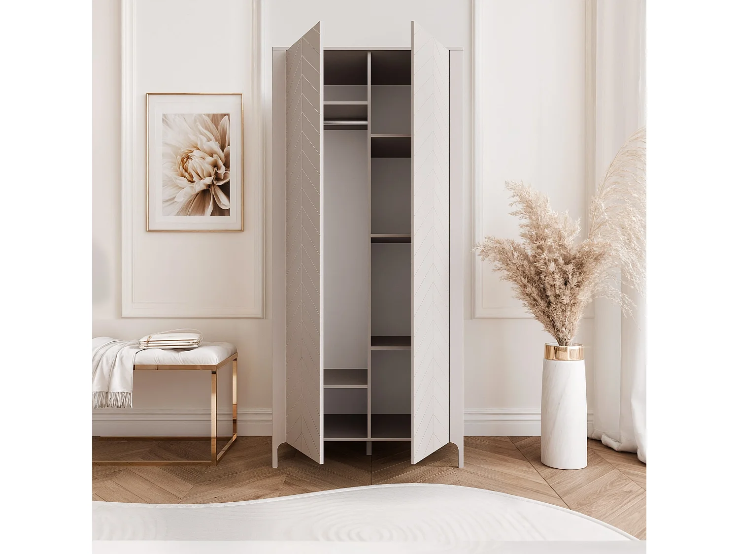 Armoire 2 portes et 6 étagères - 90 cm - Cachemire - LORIEN