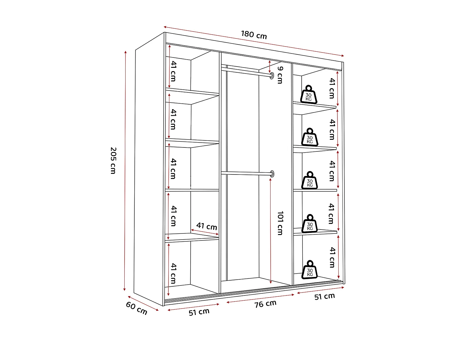 Armoire 3 portes coulissantes - L180 cm - Blanc et naturel - STILO