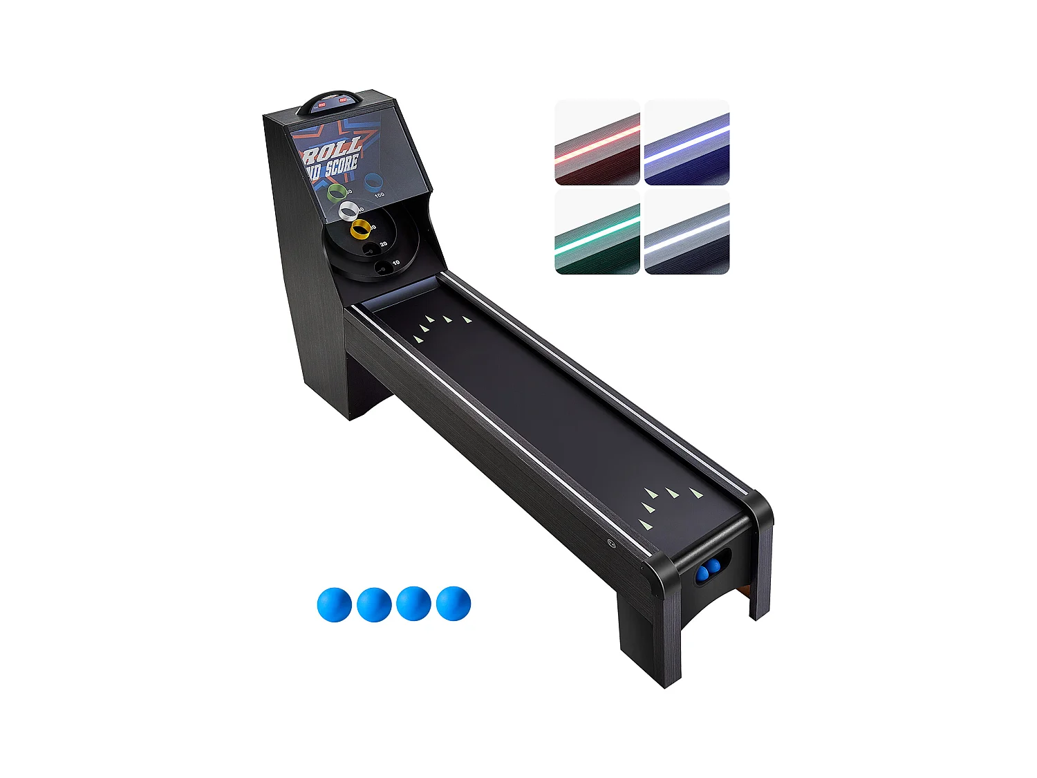 Machine de Skeeball SucceBuy 274cm Lancer et Marquer Table de Jeu d'Arcade Scorer Électronique Salle de Jeux 4 Balles