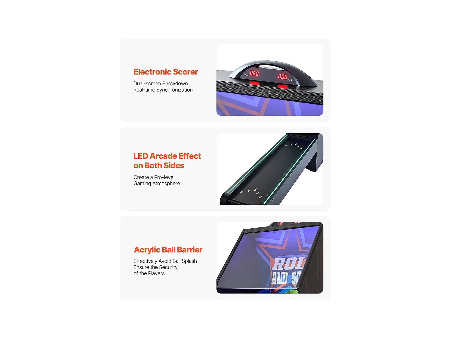 Machine de Skeeball SucceBuy 274cm Lancer et Marquer Table de Jeu d'Arcade Scorer Électronique Salle de Jeux 4 Balles