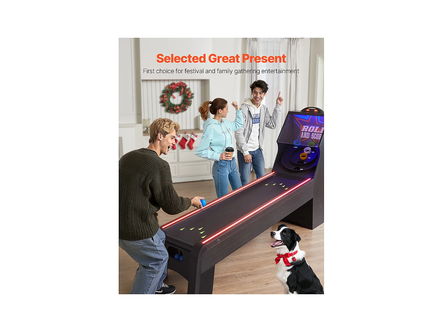 Machine de Skeeball SucceBuy 274cm Lancer et Marquer Table de Jeu d'Arcade Scorer Électronique Salle de Jeux 4 Balles