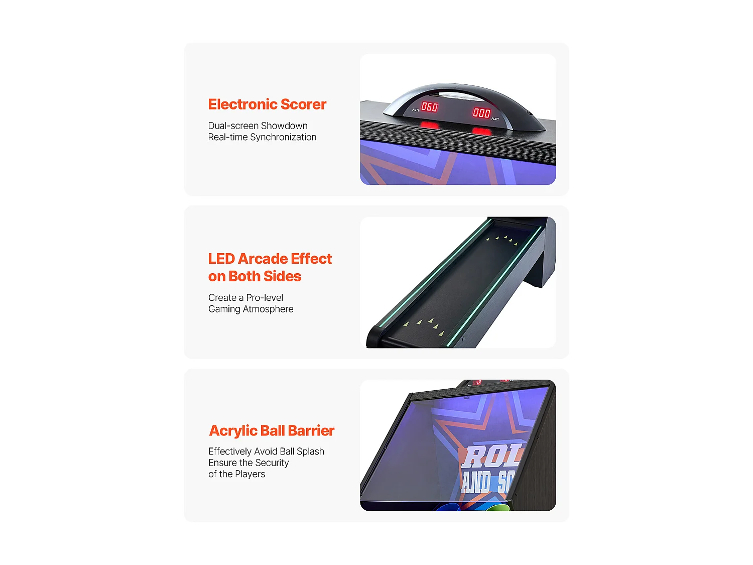 Machine de Skeeball SucceBuy 274cm Lancer et Marquer Table de Jeu d'Arcade Scorer Électronique Salle de Jeux 4 Balles