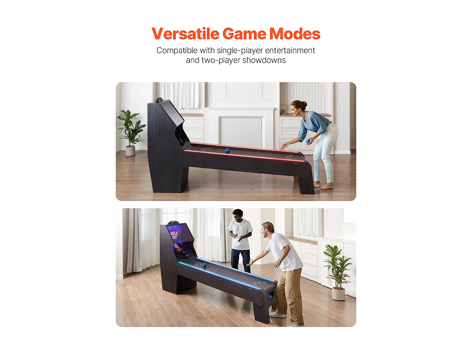 Machine de Skeeball SucceBuy 274cm Lancer et Marquer Table de Jeu d'Arcade Scorer Électronique Salle de Jeux 4 Balles