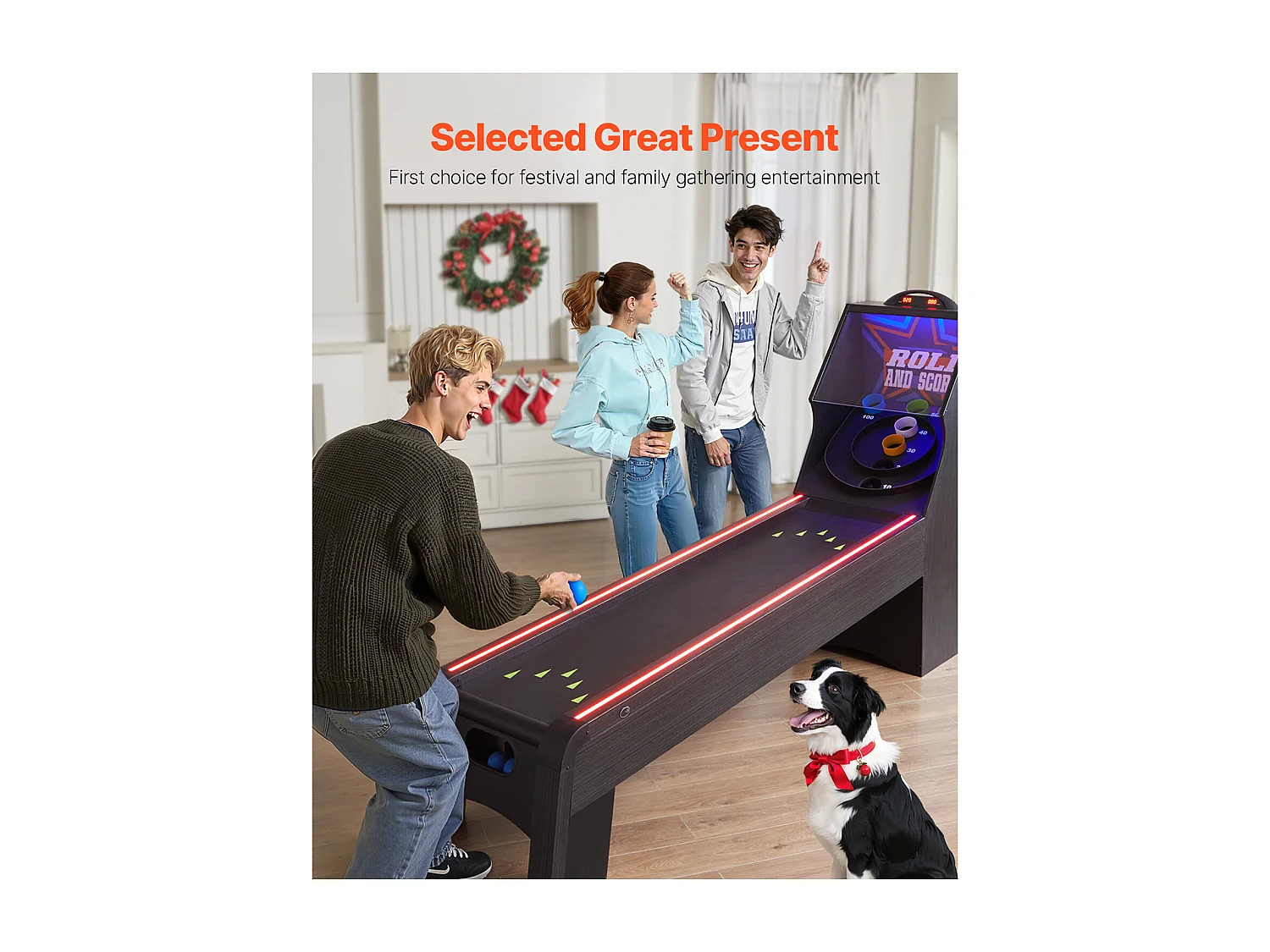 Machine de Skeeball SucceBuy 274cm Lancer et Marquer Table de Jeu d'Arcade Scorer Électronique Salle de Jeux 4 Balles