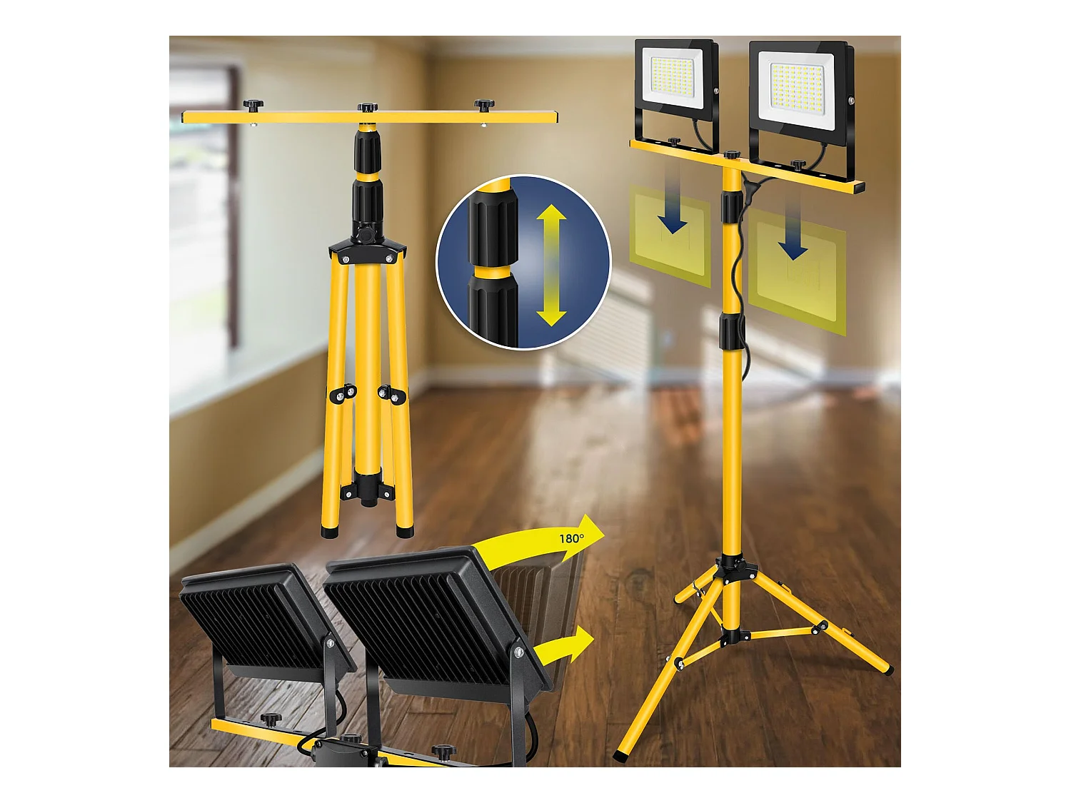 Led Halogeen Bouwplaatsspot Op Statief Toolight Rsl001-20N Yellow