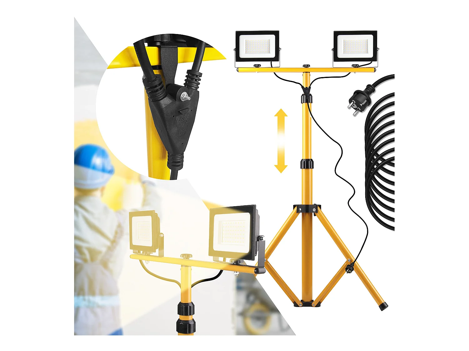 Projecteur Halogène De Chantier À Led Sur Trépied Toolight Rsl005-2X50N Yellow