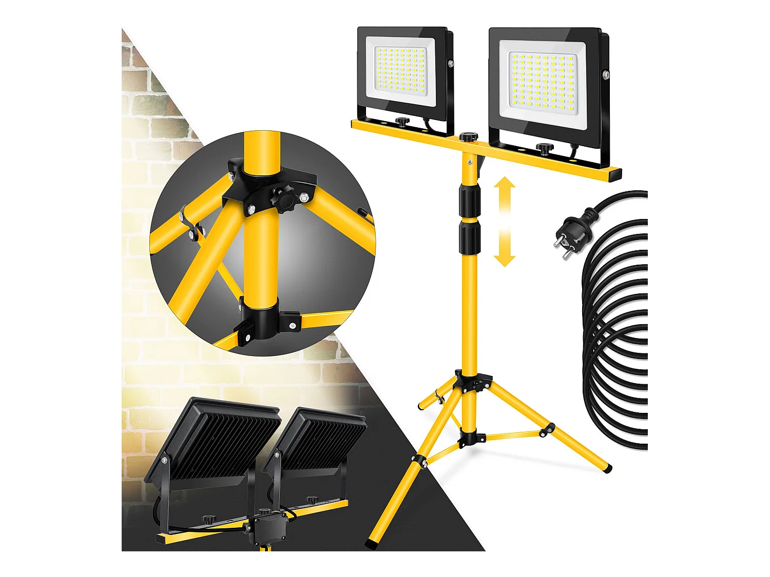 Projecteur Halogène De Chantier À Led Sur Trépied Toolight Rsl006-2X100N Yellow