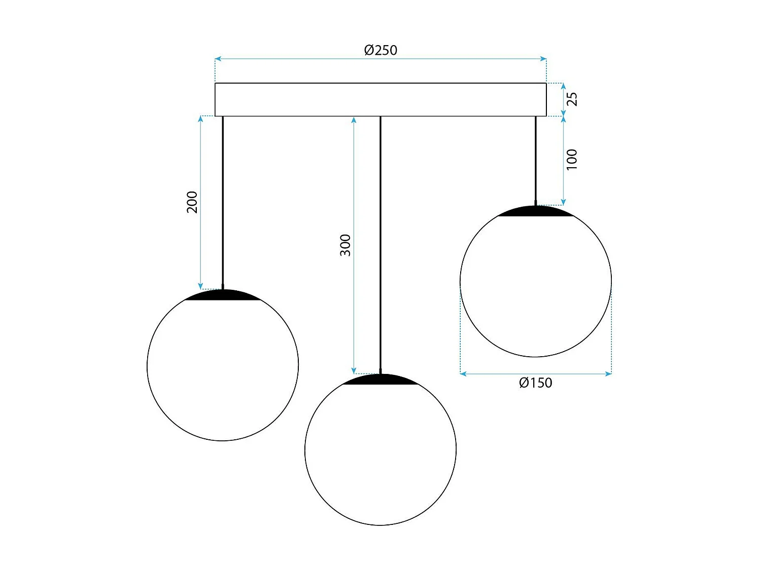 Lampe Suspendue Toolight App1815-3Cpr Black White
