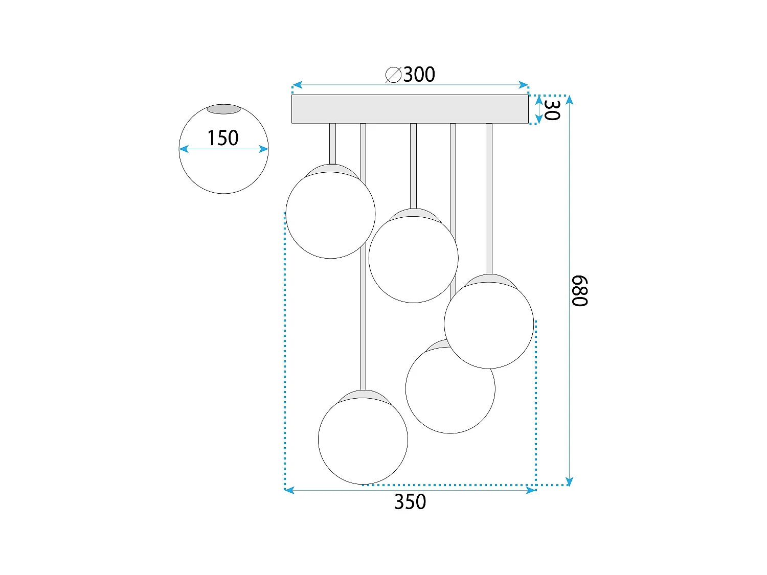 Lampe Suspendue Toolight App1816-5Cpr Black White