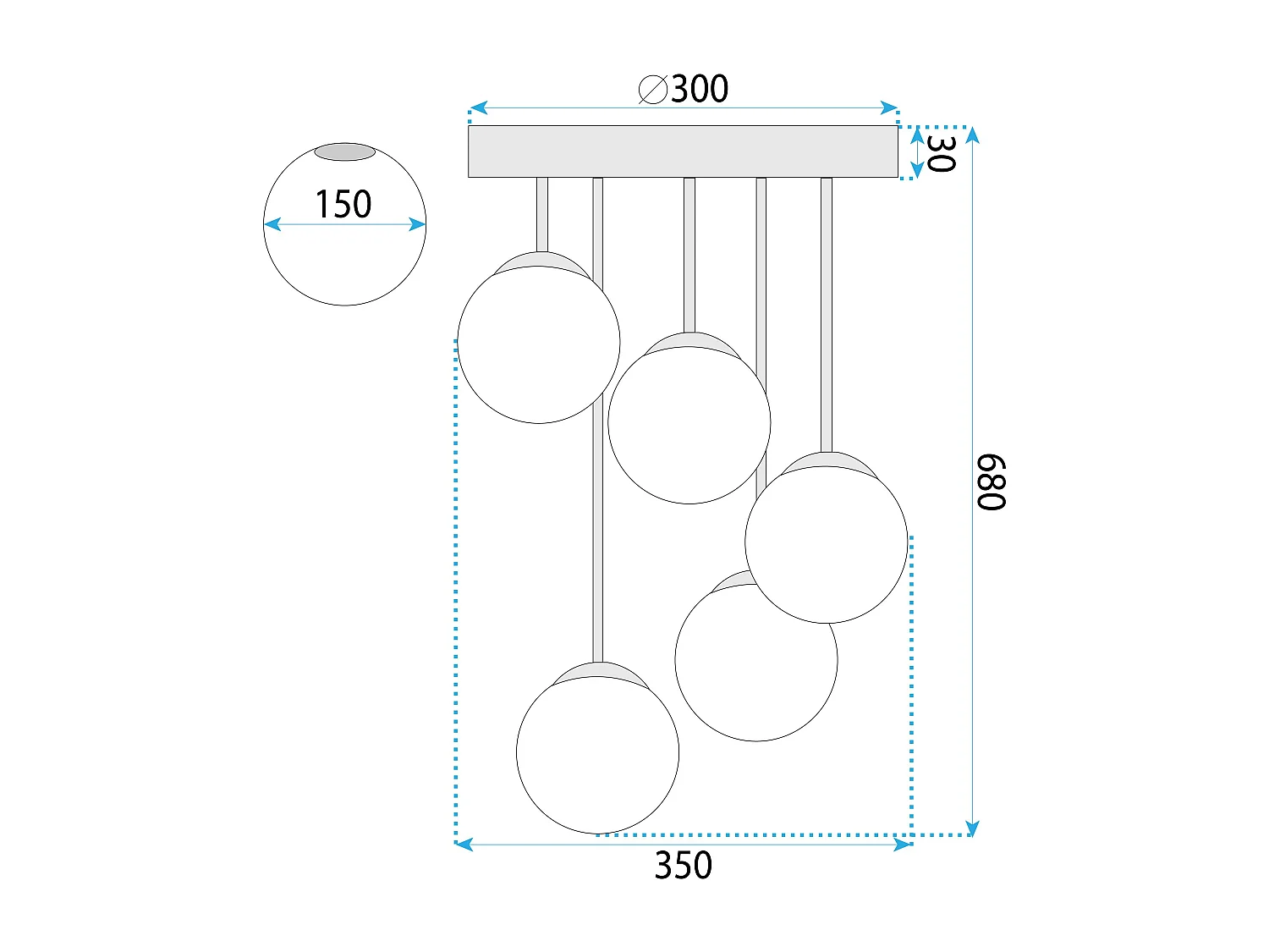 Lampe Suspendue Toolight App1816-5Cpr Black White