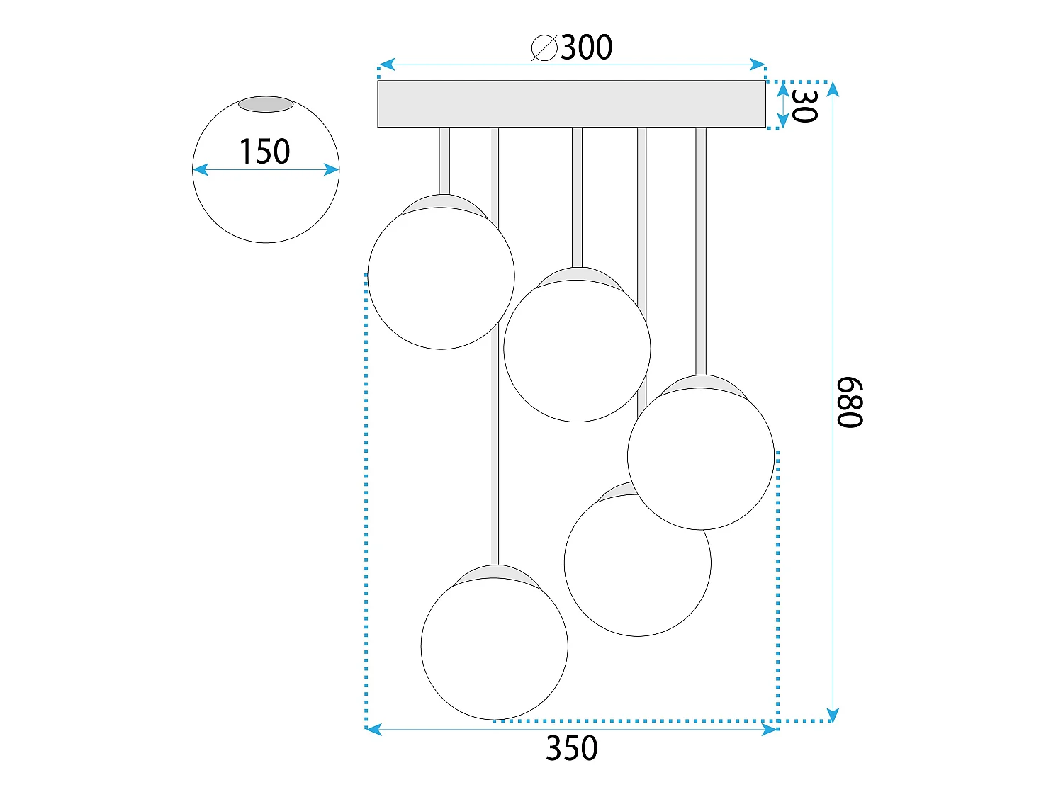 Hanglamp Toolight App1816-5Cpr Black White