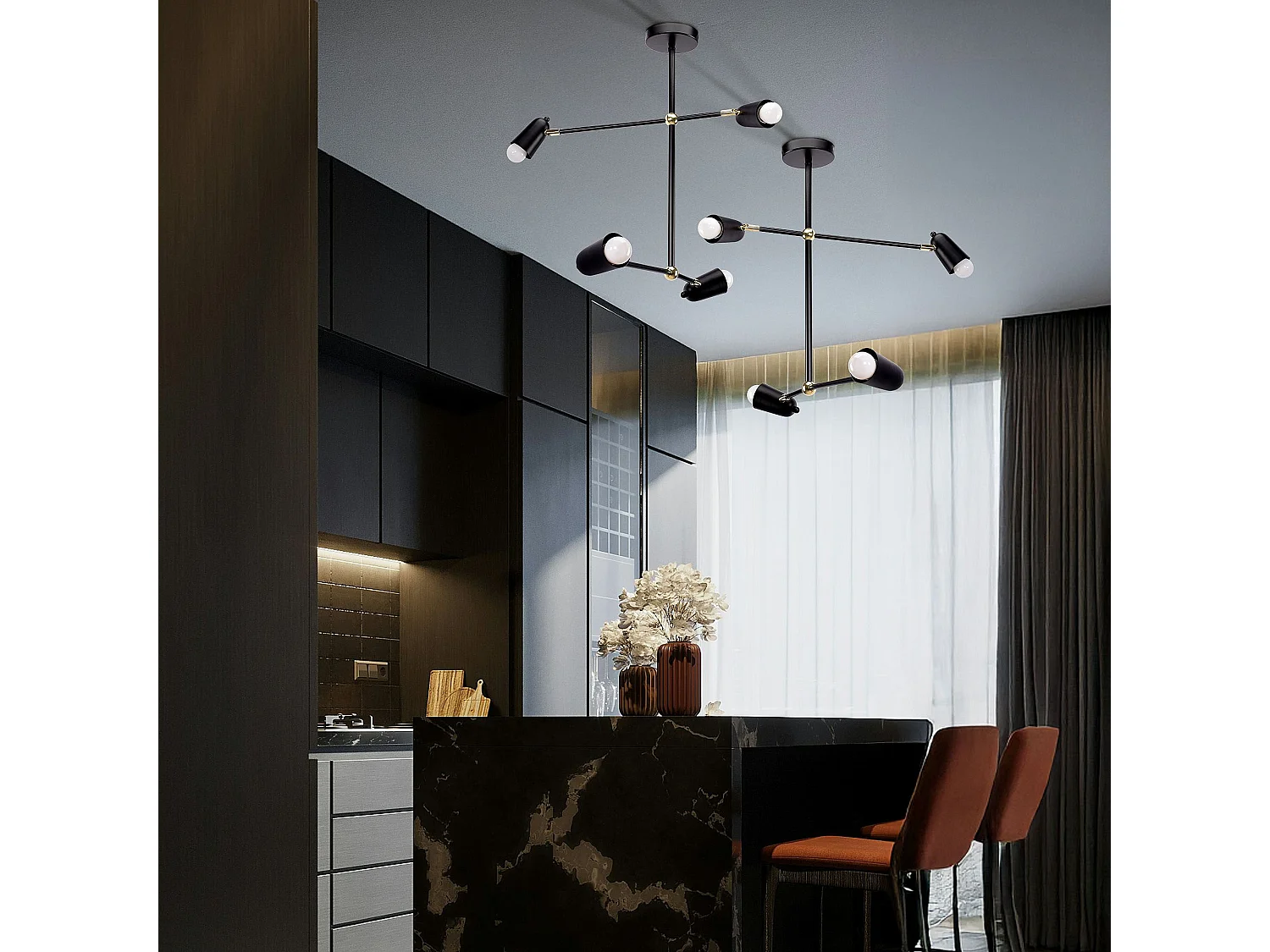 Candeeiro Suspenso Toolight App1708-4Cp Black Gold