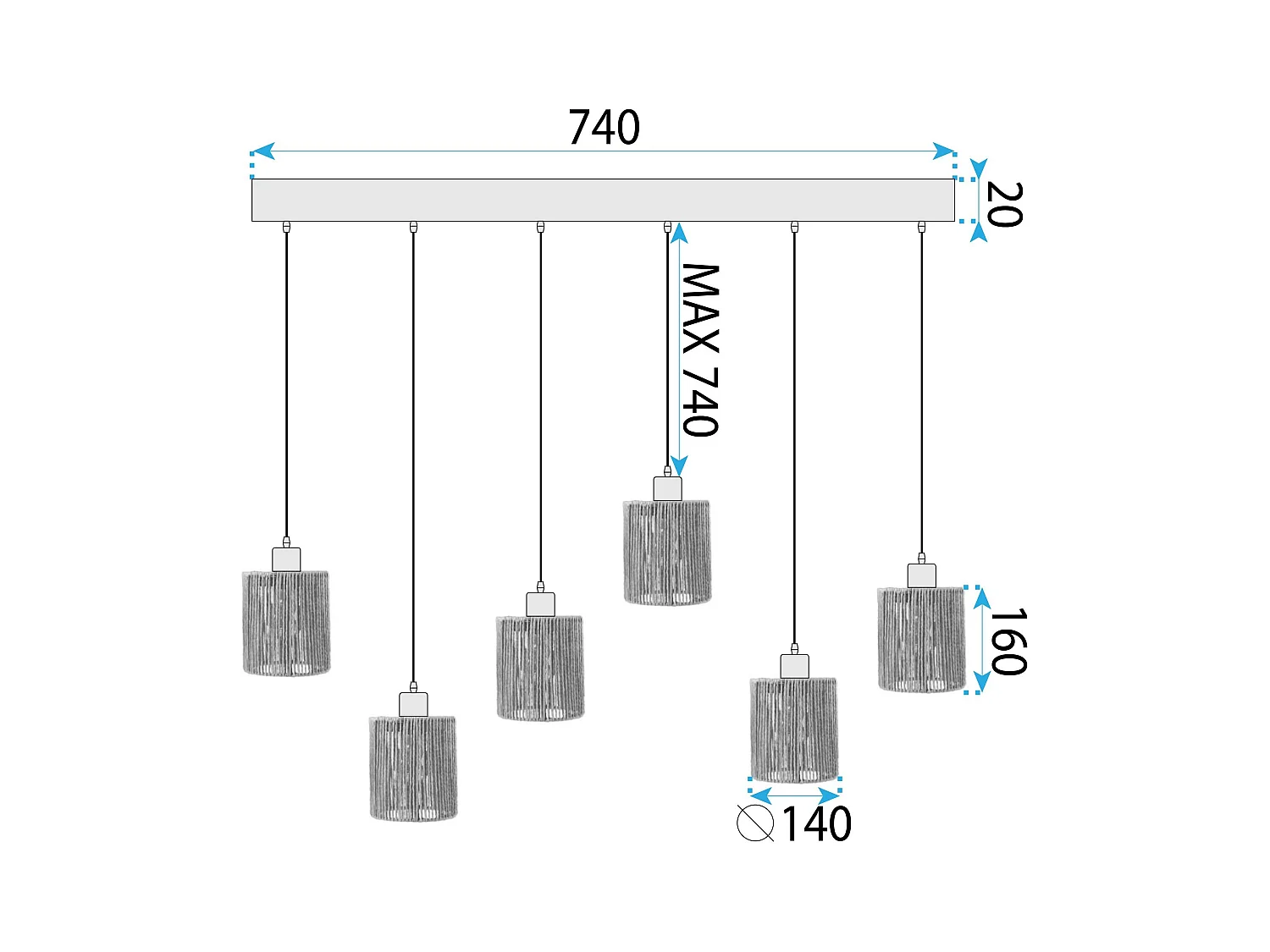 Lampe Suspendue Toolight App1822-6Cp Black