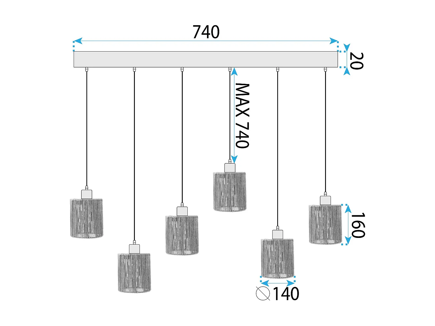 Lampe Suspendue Toolight App1822-6Cp Black