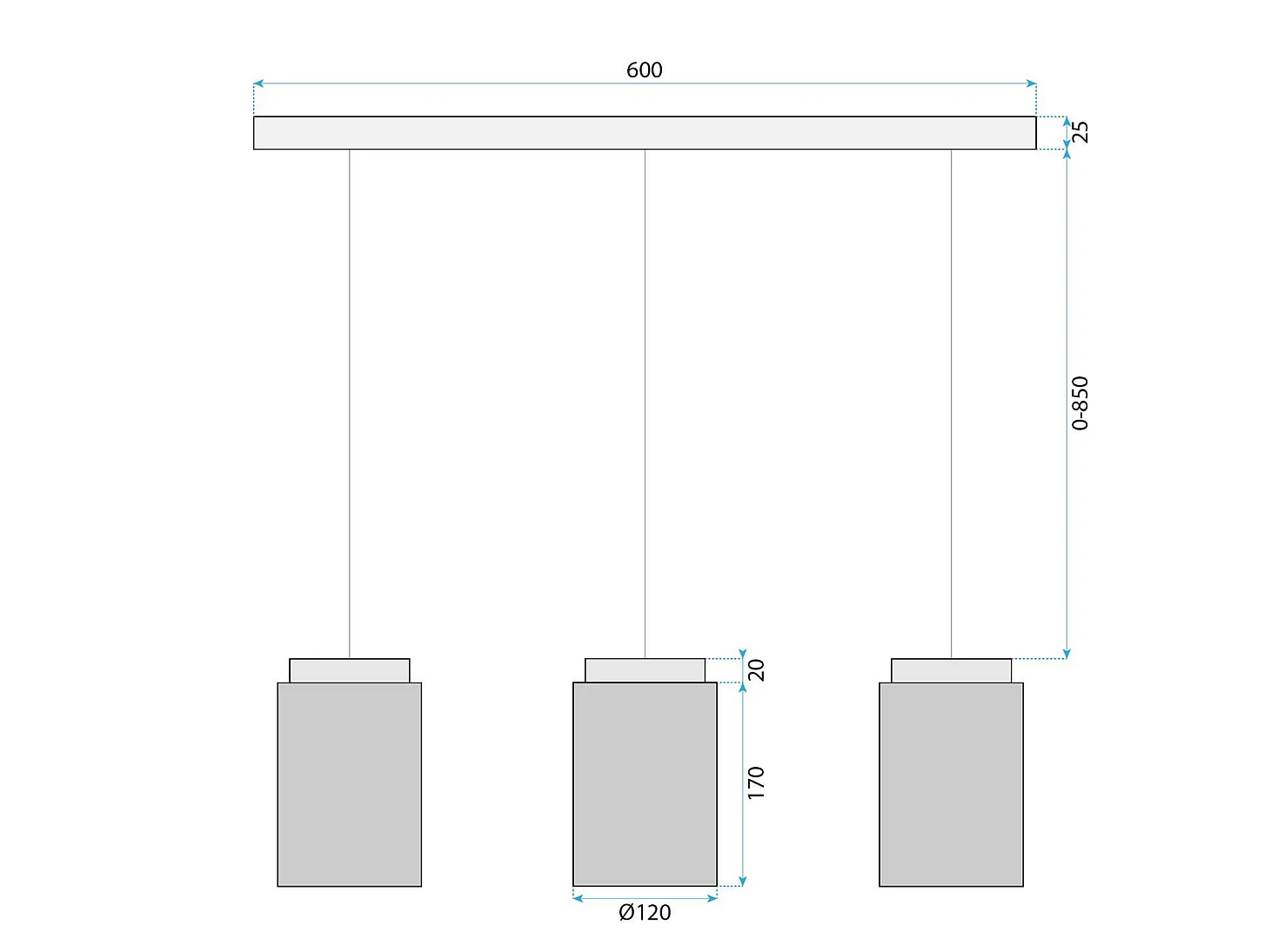 Candeeiro Suspenso Toolight App1812-3Cp Grey