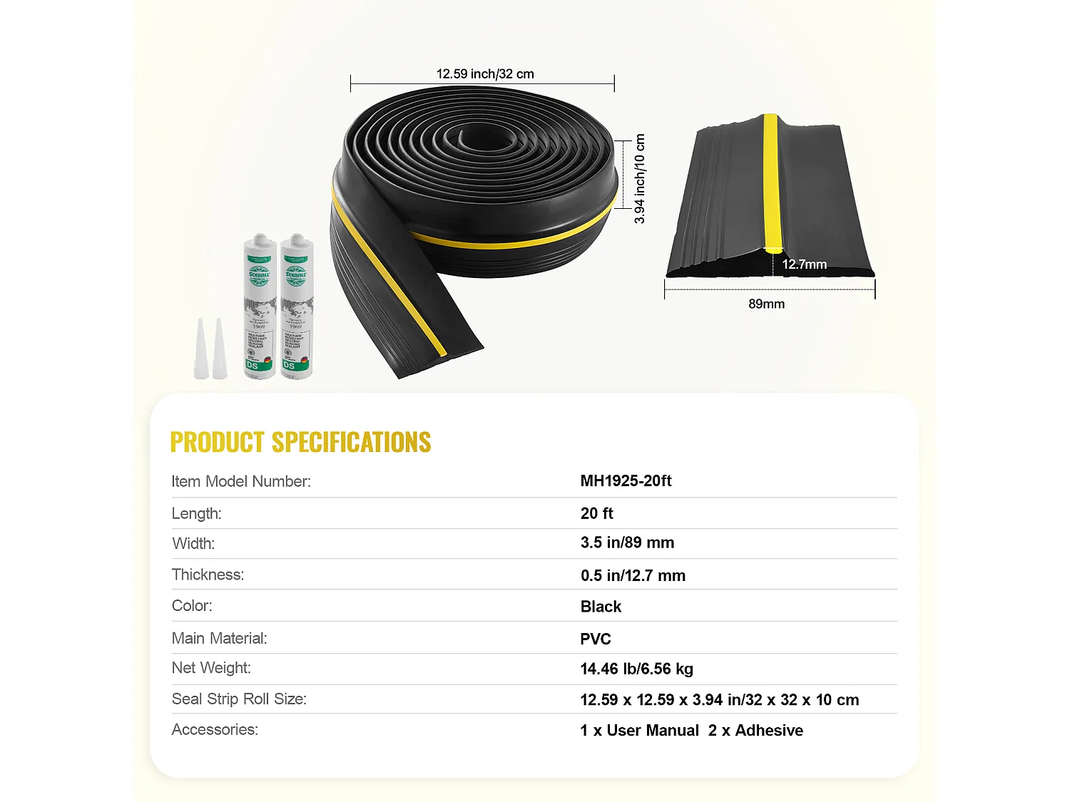 Banda di Tenuta SucceBuy per Soglia di Porta del Box 610cm in PVC Impermeabile all'Acqua, Banda Resistente alle Intemperie per il Fondo della Porta del Box