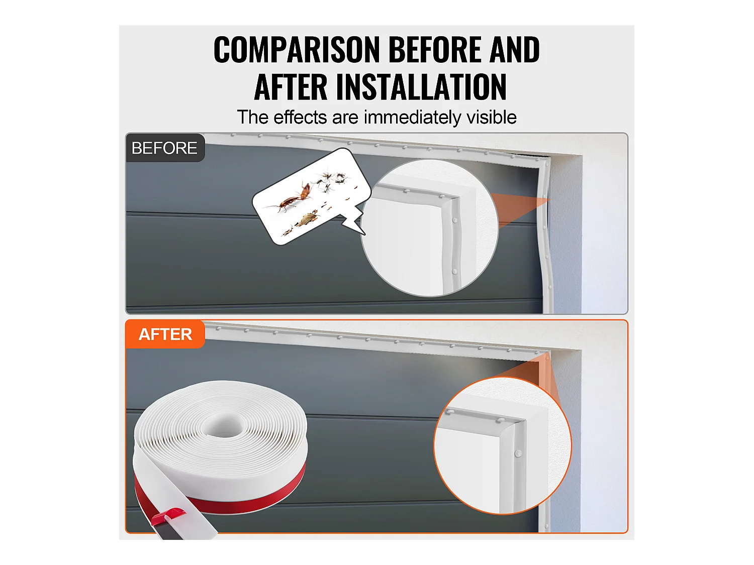 Bande d'Étanchéité SucceBuy pour Porte de Garage de 1036cm, Imperméabilisation Universelle, Composite TPE Souple et Rigide, Adhésif et Vis, Blanc