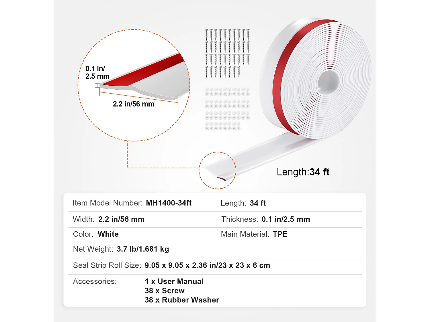 Sellador de Puerta de Garaje SucceBuy de 1036cm, Impermeabilización Universal, Compuesto TPE Flexible y Rígido, Adhesivo y Tornillos, Blanco