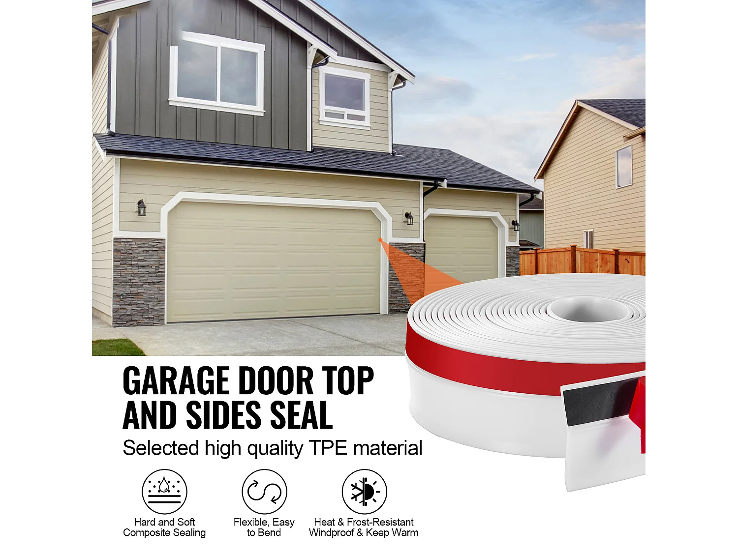 Sellador de Puerta de Garaje SucceBuy de 1036cm, Impermeabilización Universal, Compuesto TPE Flexible y Rígido, Adhesivo y Tornillos, Blanco