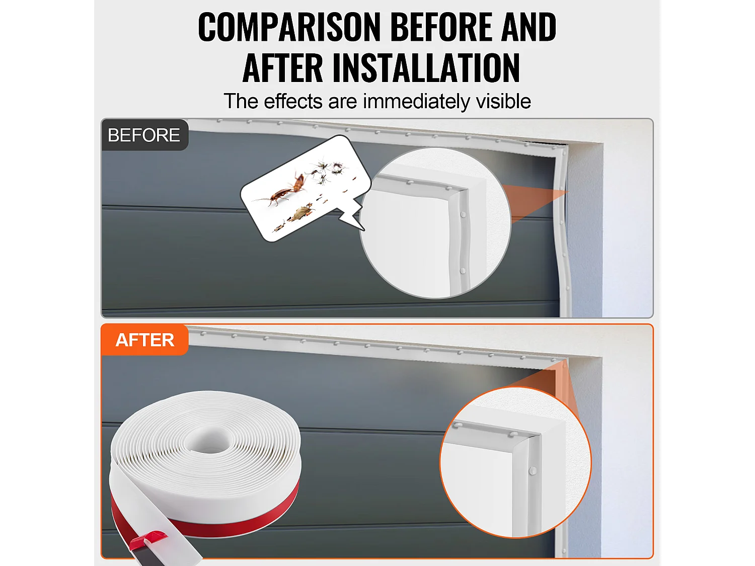Sellador de Puerta de Garaje SucceBuy de 1036cm, Impermeabilización Universal, Compuesto TPE Flexible y Rígido, Adhesivo y Tornillos, Blanco