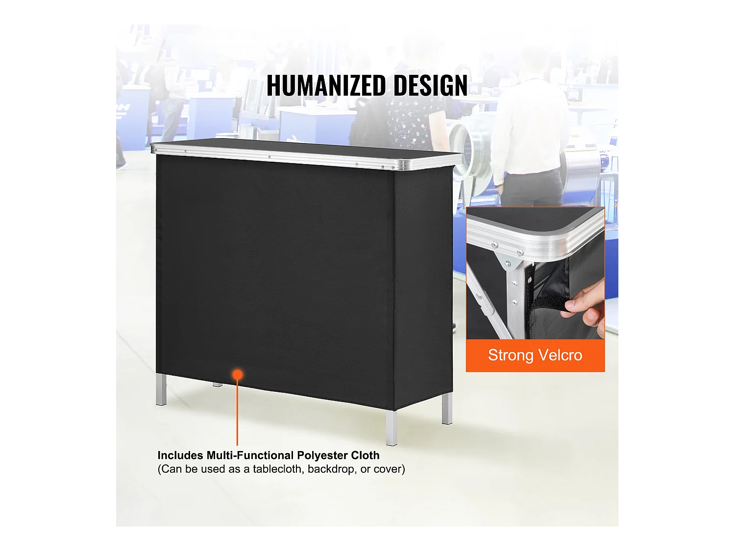 Table de Podium pour Salon Professionnel SucceBuy, 97 x 38 cm, Comptoir d'Exposition Pliable avec Support de Rangement et Sac de Transport