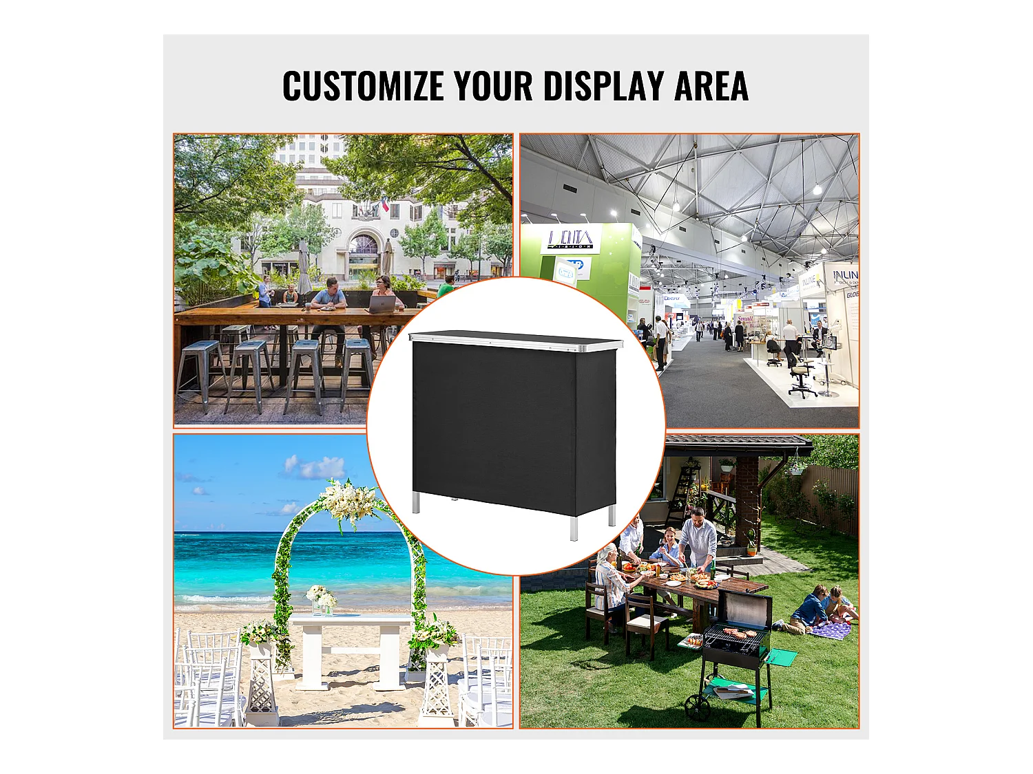 Table de Podium pour Salon Professionnel SucceBuy, 97 x 38 cm, Comptoir d'Exposition Pliable avec Support de Rangement et Sac de Transport