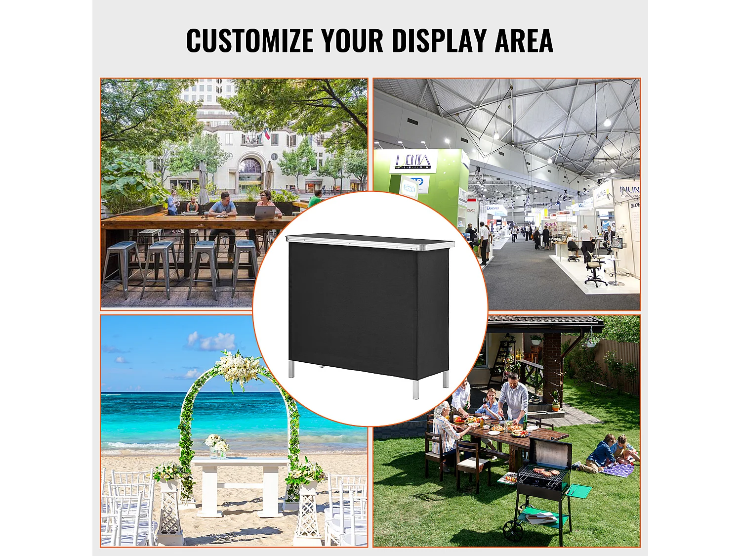 Table de Podium pour Salon Professionnel SucceBuy, 97 x 38 cm, Comptoir d'Exposition Pliable avec Support de Rangement et Sac de Transport