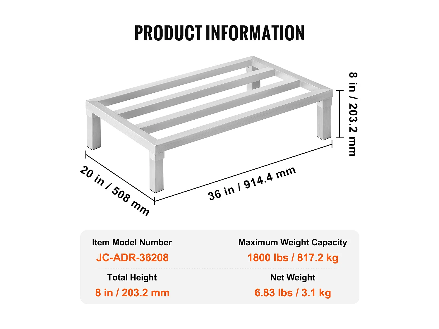 Étagère de Rangement SucceBuy Rack de Calage en Aluminium Rack de Calage Stationnaire 91 x 51 x 20 cm Rack de Stockage
