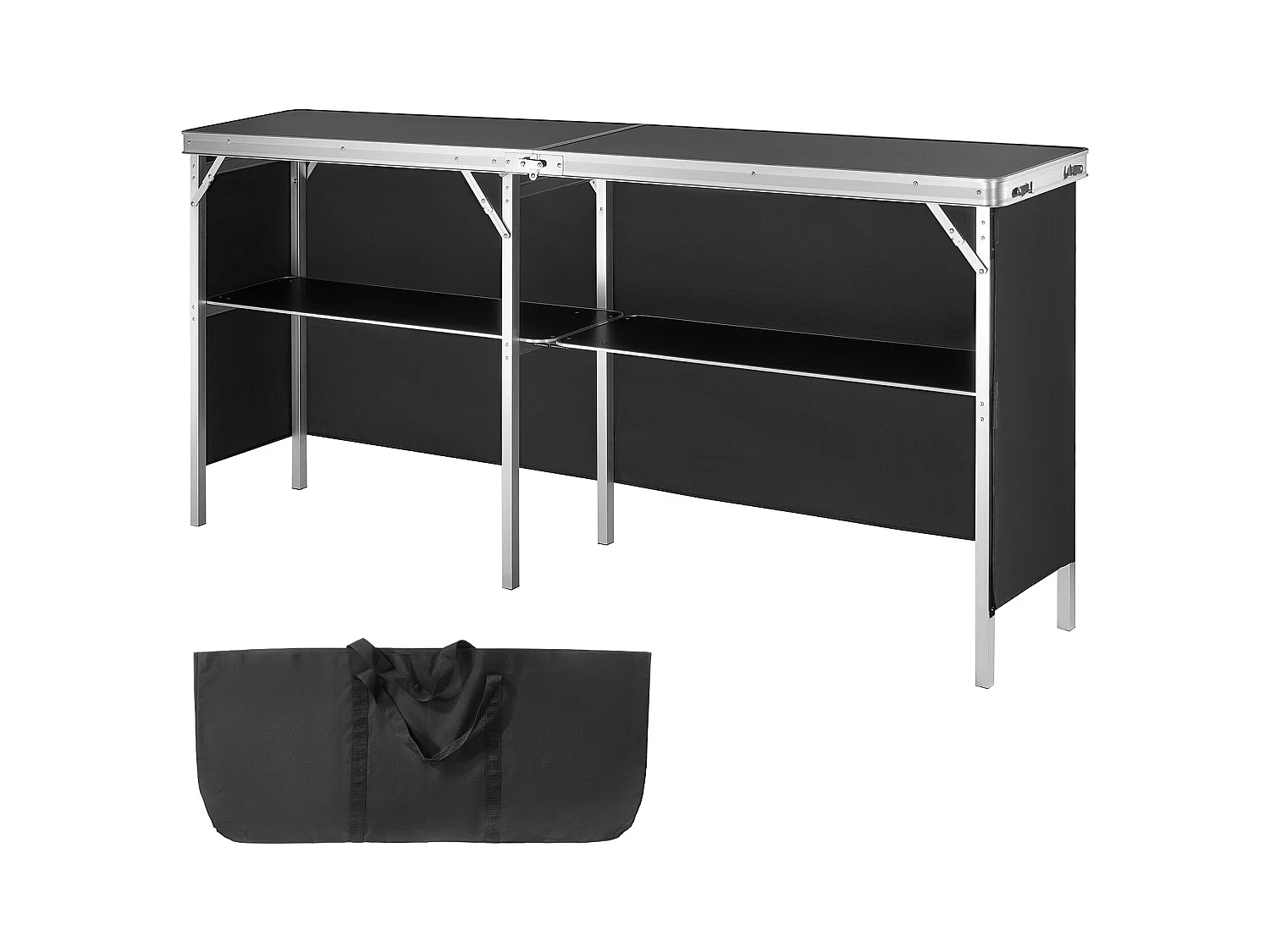 Table de Podium SucceBuy pour Salon Professionnel, 197,5 x 38,5 cm, Comptoir d'Exposition Pliable avec Support de Rangement et Sac de Transport