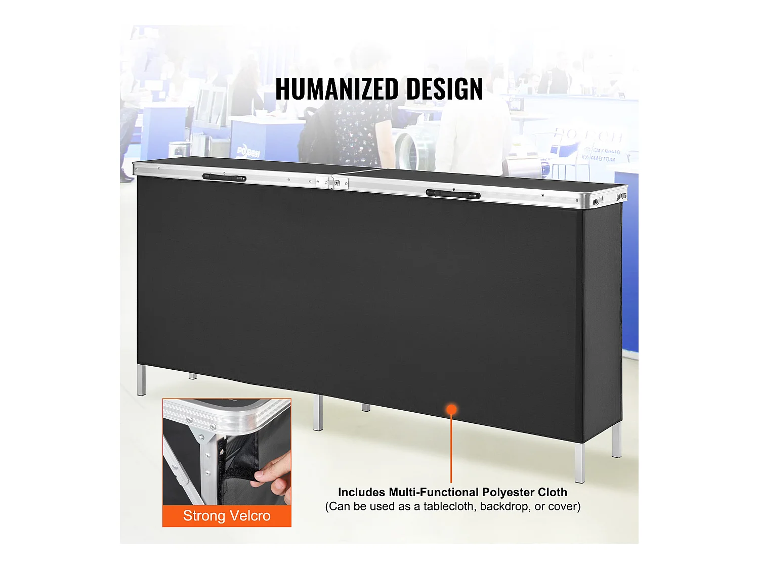 Table de Podium SucceBuy pour Salon Professionnel, 197,5 x 38,5 cm, Comptoir d'Exposition Pliable avec Support de Rangement et Sac de Transport