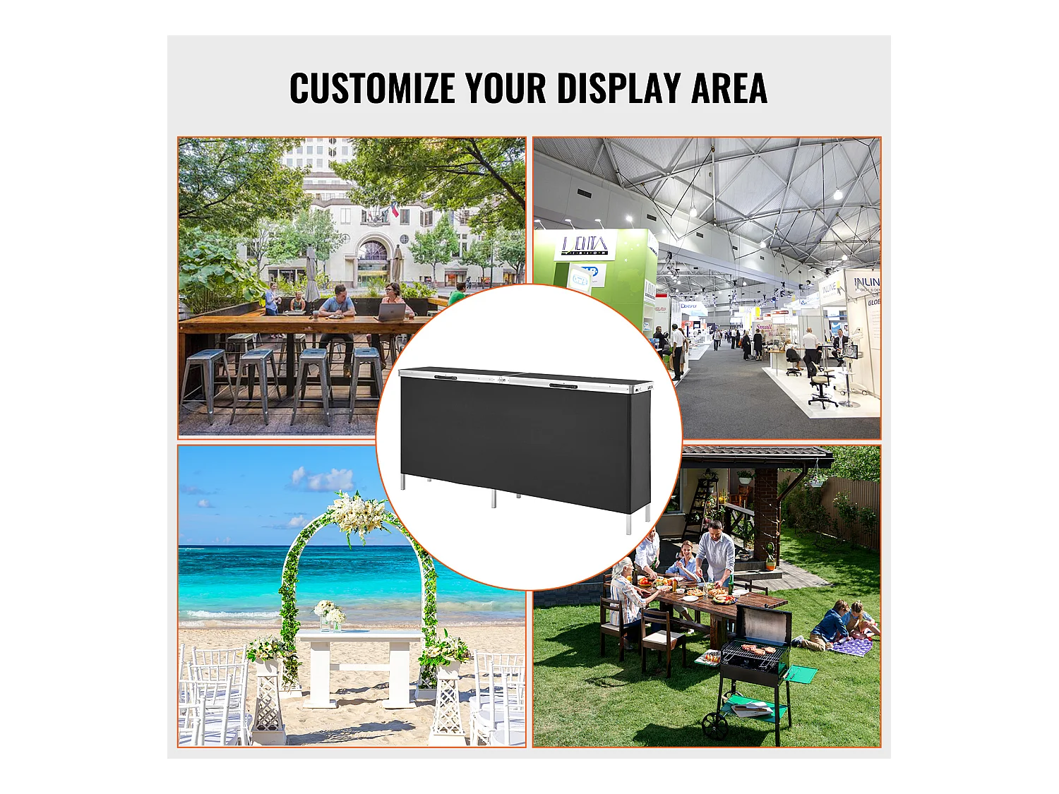 Table de Podium SucceBuy pour Salon Professionnel, 197,5 x 38,5 cm, Comptoir d'Exposition Pliable avec Support de Rangement et Sac de Transport