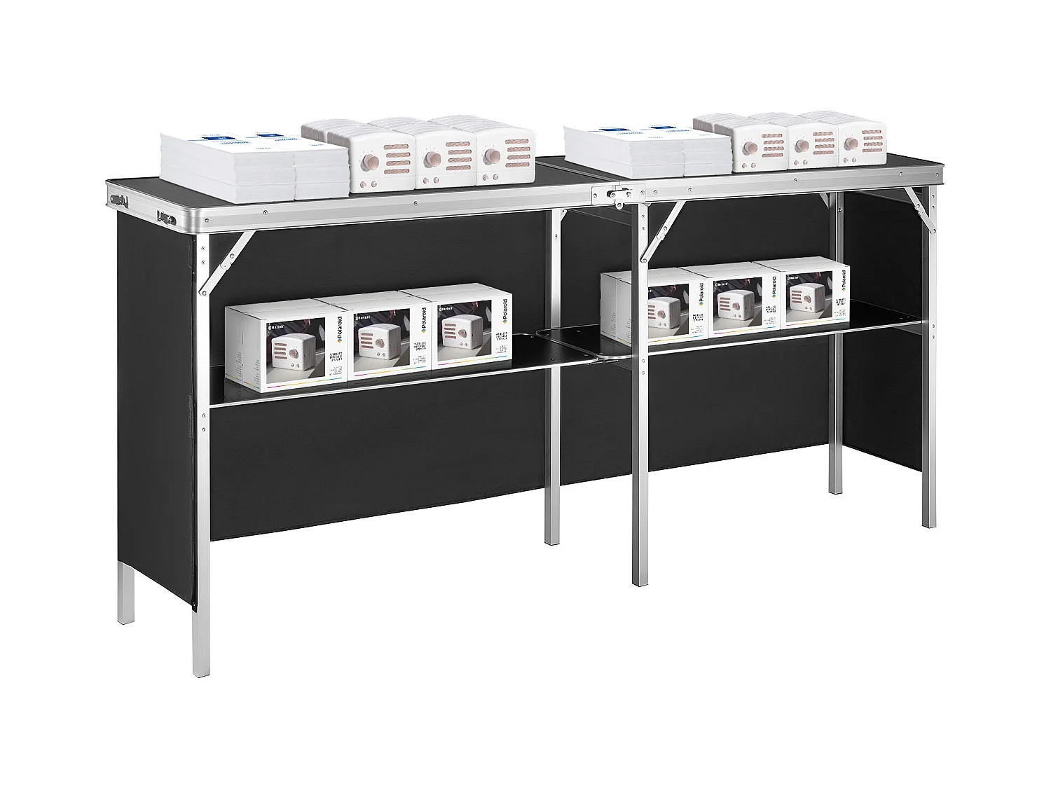 Table de Podium SucceBuy pour Salon Professionnel, 197,5 x 38,5 cm, Comptoir d'Exposition Pliable avec Support de Rangement et Sac de Transport