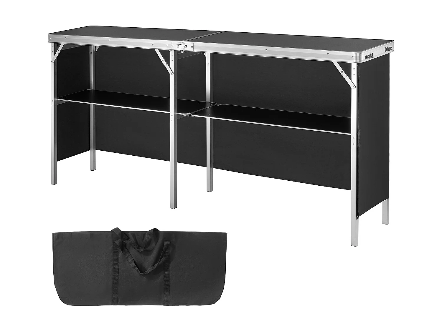 Table de Podium SucceBuy pour Salon Professionnel, 197,5 x 38,5 cm, Comptoir d'Exposition Pliable avec Support de Rangement et Sac de Transport