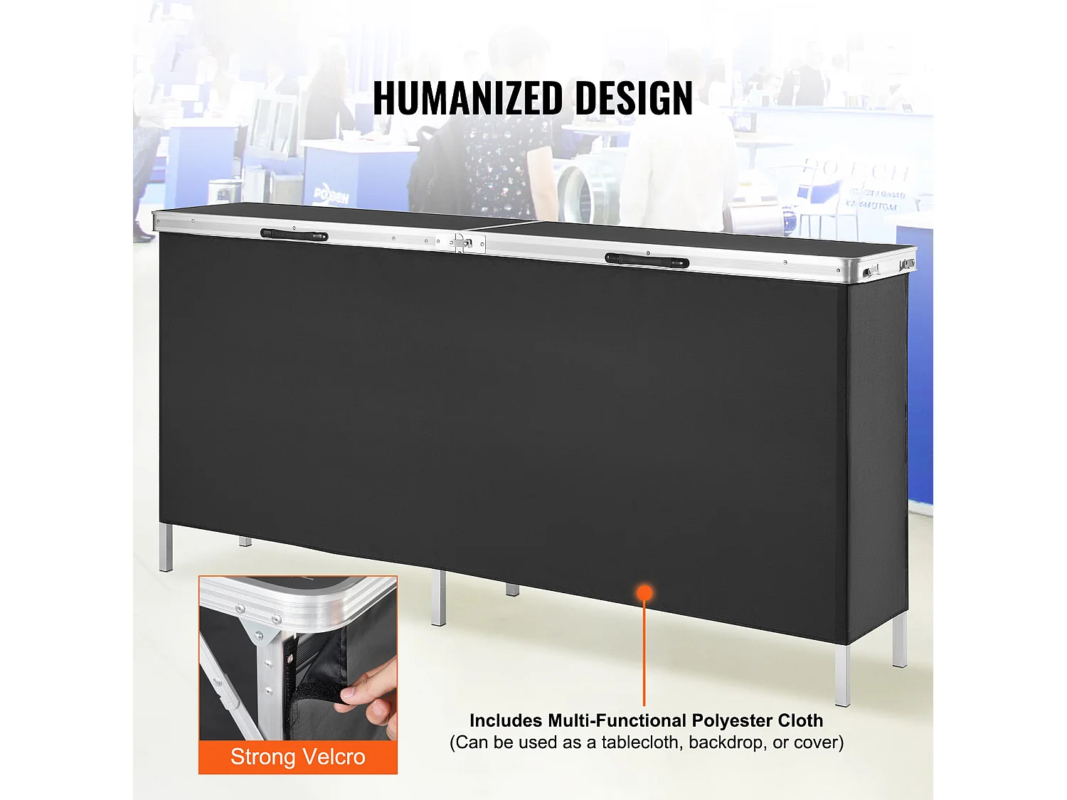 Table de Podium SucceBuy pour Salon Professionnel, 197,5 x 38,5 cm, Comptoir d'Exposition Pliable avec Support de Rangement et Sac de Transport